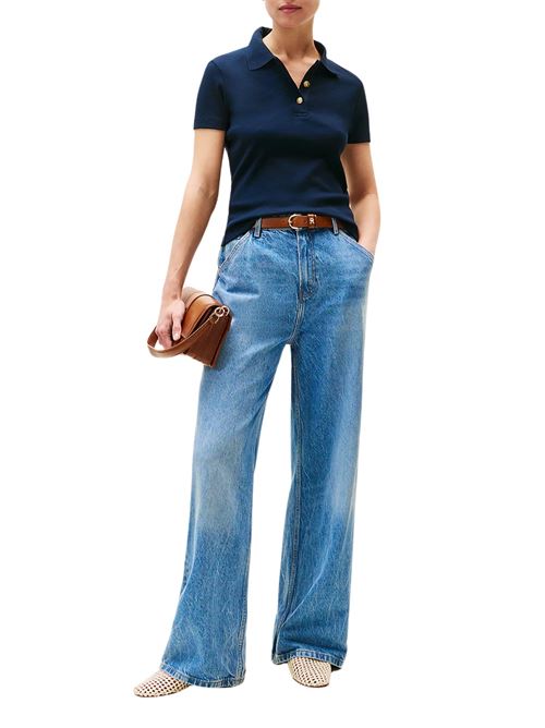 Polo donna blu in cotone Tommy Hilfiger | WW0WW45436C1G